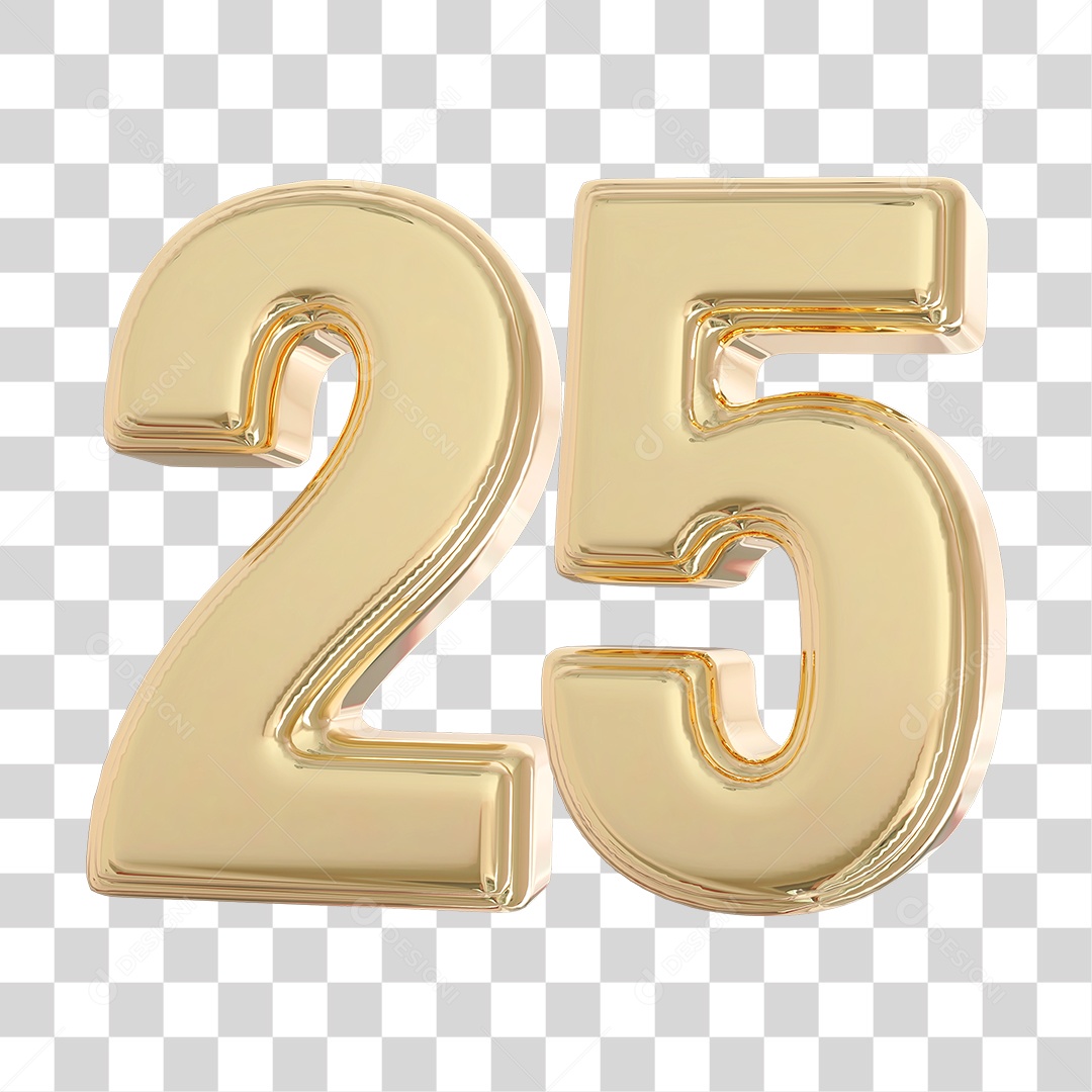 Elemento 3D Para Composição Número 25 Dourado PNG Transparente