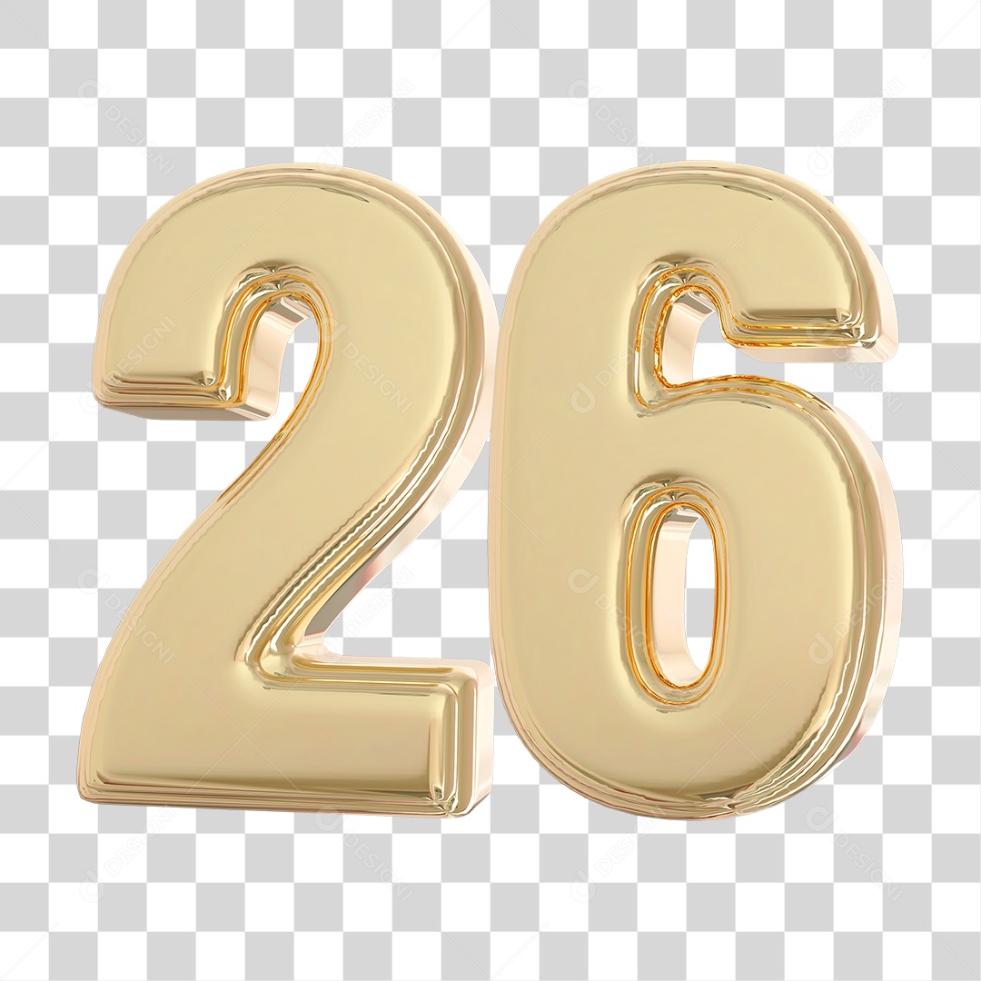 Elemento 3D Para Composição Número 26 Dourado PNG Transparente