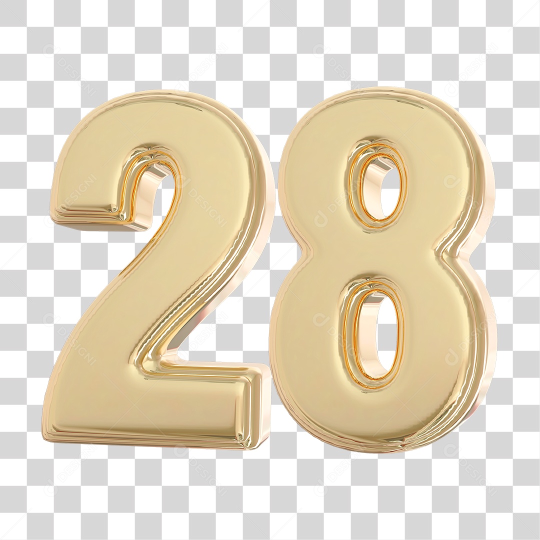 Elemento 3D Para Composição Número 28 Dourado PNG Transparente