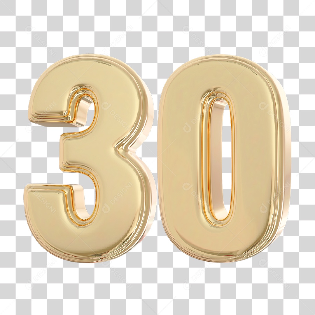 Elemento 3D Para Composição Número 30 Dourado PNG Transparente