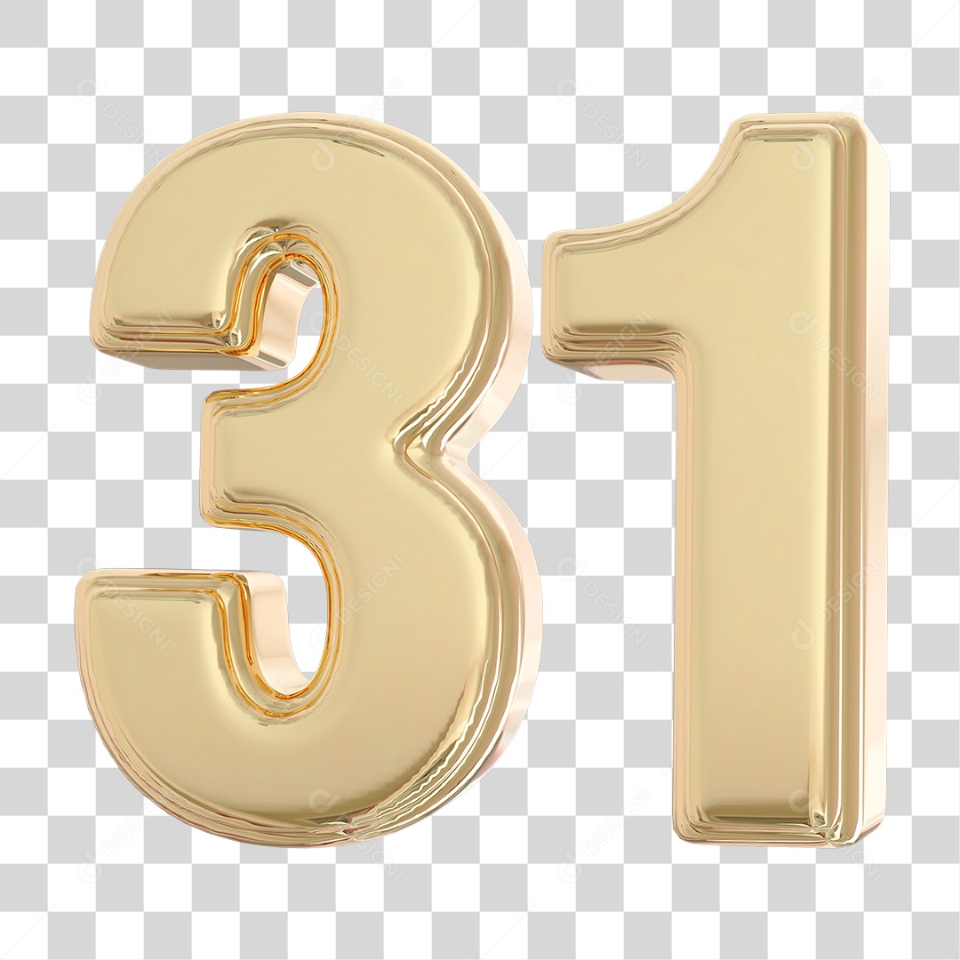 Elemento 3D Para Composição Número 31 Dourado PNG Transparente