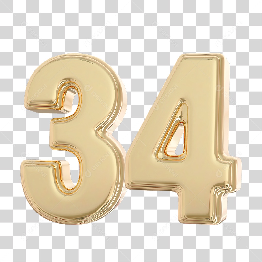 Elemento 3D Para Composição Número 34 Dourado PNG Transparente