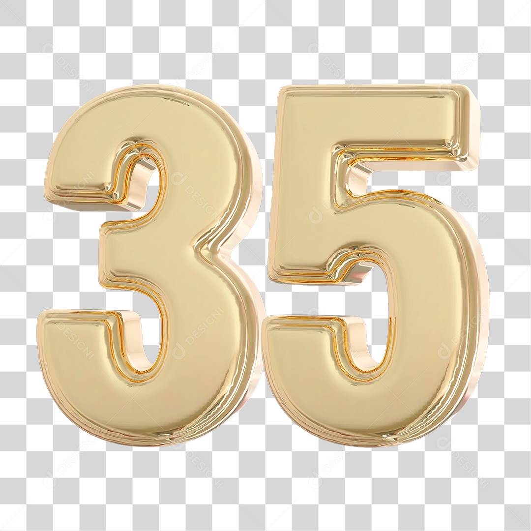 Elemento 3D Para Composição Número 35 Dourado PNG Transparente