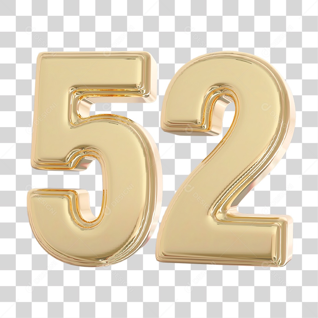 Elemento 3D Para Composição Número 52 Dourado PNG Transparente