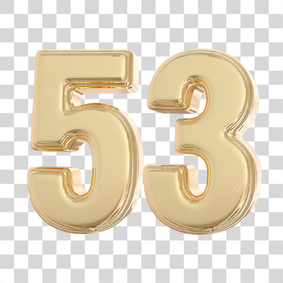 Elemento 3D Para Composição Número 53 Dourado PNG Transparente