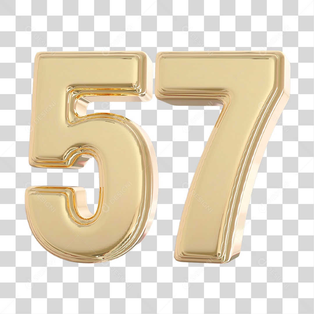 Elemento 3D Para Composição Número 57 Dourado PNG Transparente