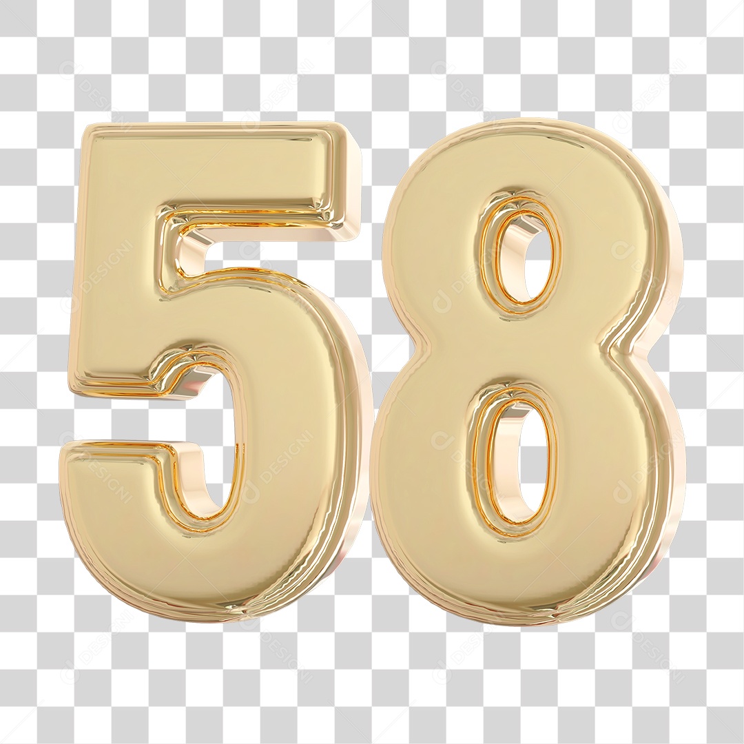 Elemento 3D Para Composição Número 58 Dourado PNG Transparente