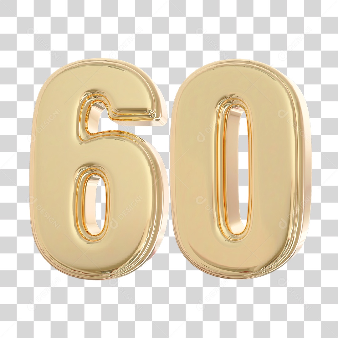 Elemento 3D Para Composição Número 60 Dourado PNG Transparente