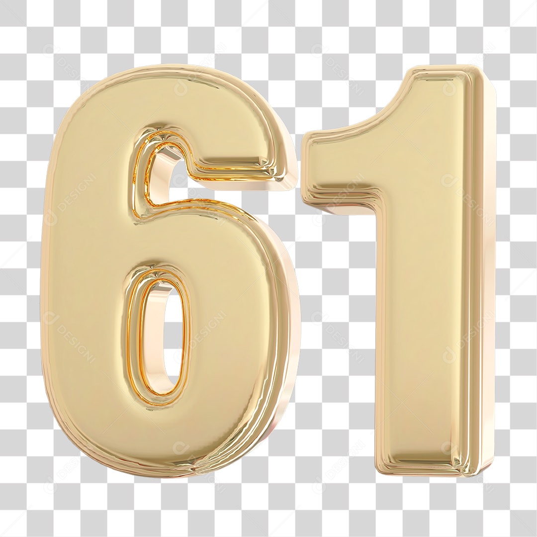 Elemento 3D Para Composição Número 61 Dourado PNG Transparente