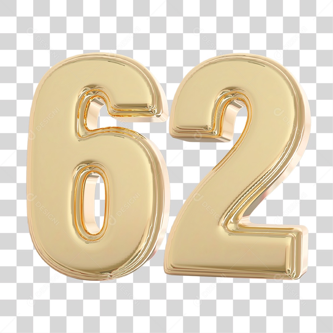 Elemento 3D Para Composição Número 62 Dourado PNG Transparente