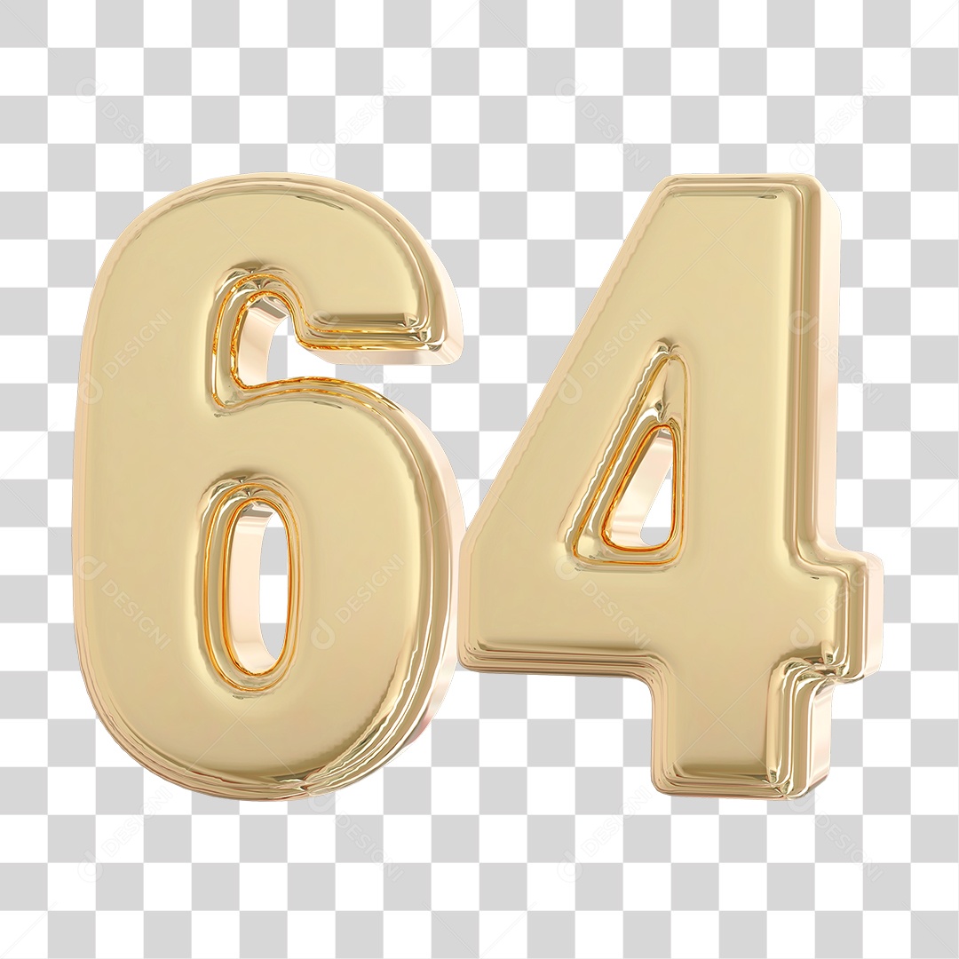 Elemento 3D Para Composição Número 64 Dourado PNG Transparente