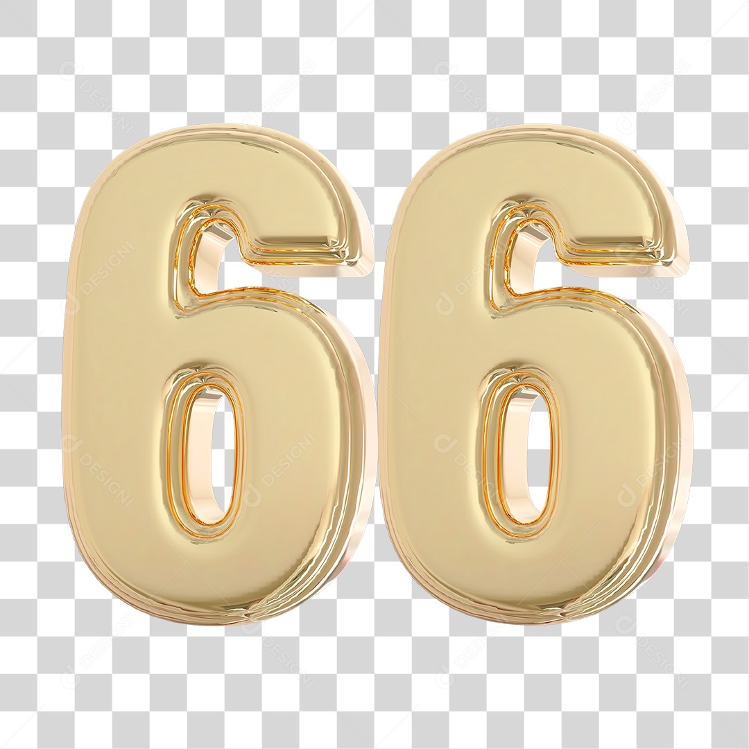 Elemento 3D Para Composição Número 66 Dourado PNG Transparente
