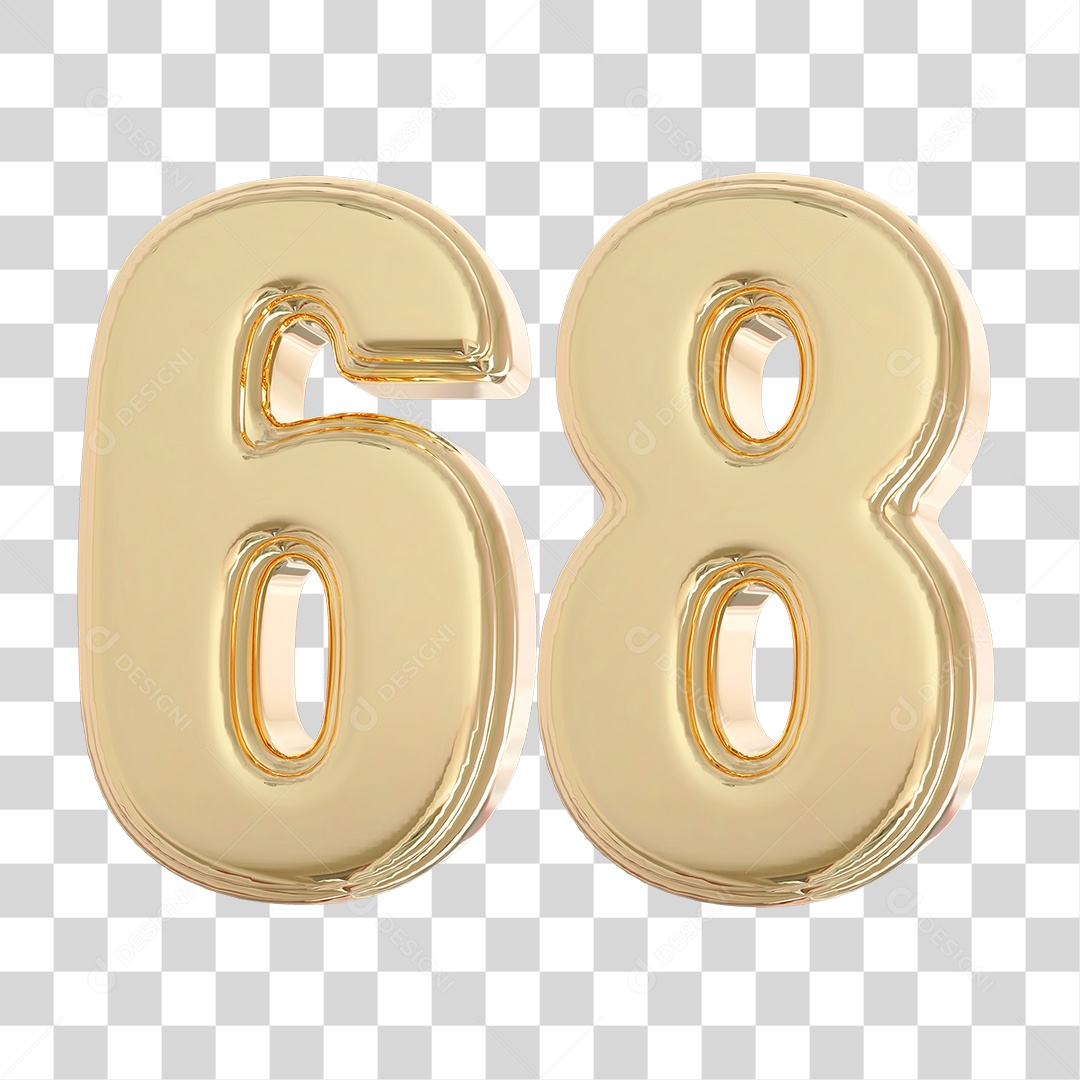 Elemento 3D Para Composição Número 68 Dourado PNG Transparente