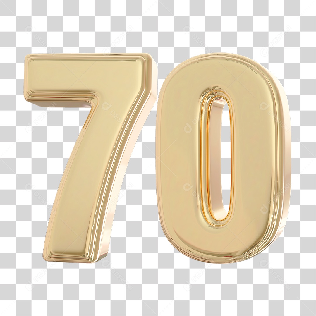 Elemento 3D Para Composição Número 70 Dourado PNG Transparente