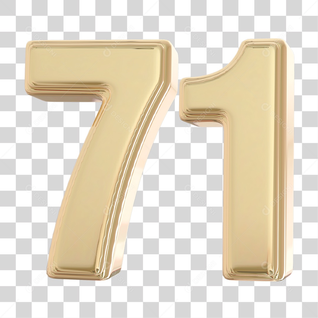Elemento 3D Para Composição Número 71 Dourado PNG Transparente