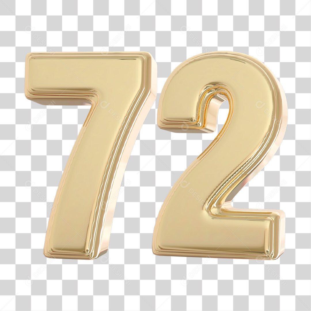 Elemento 3D Para Composição Número 72 Dourado PNG Transparente