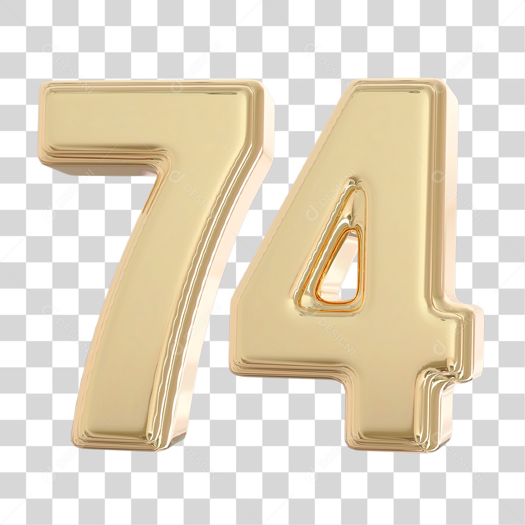 Elemento 3D Para Composição Número 74 Dourado PNG Transparente