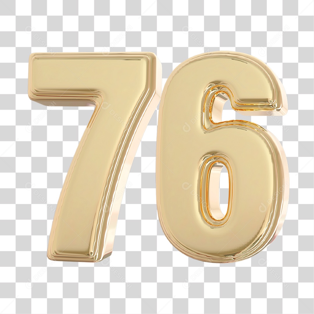 Elemento 3D Para Composição Número 76 Dourado PNG Transparente