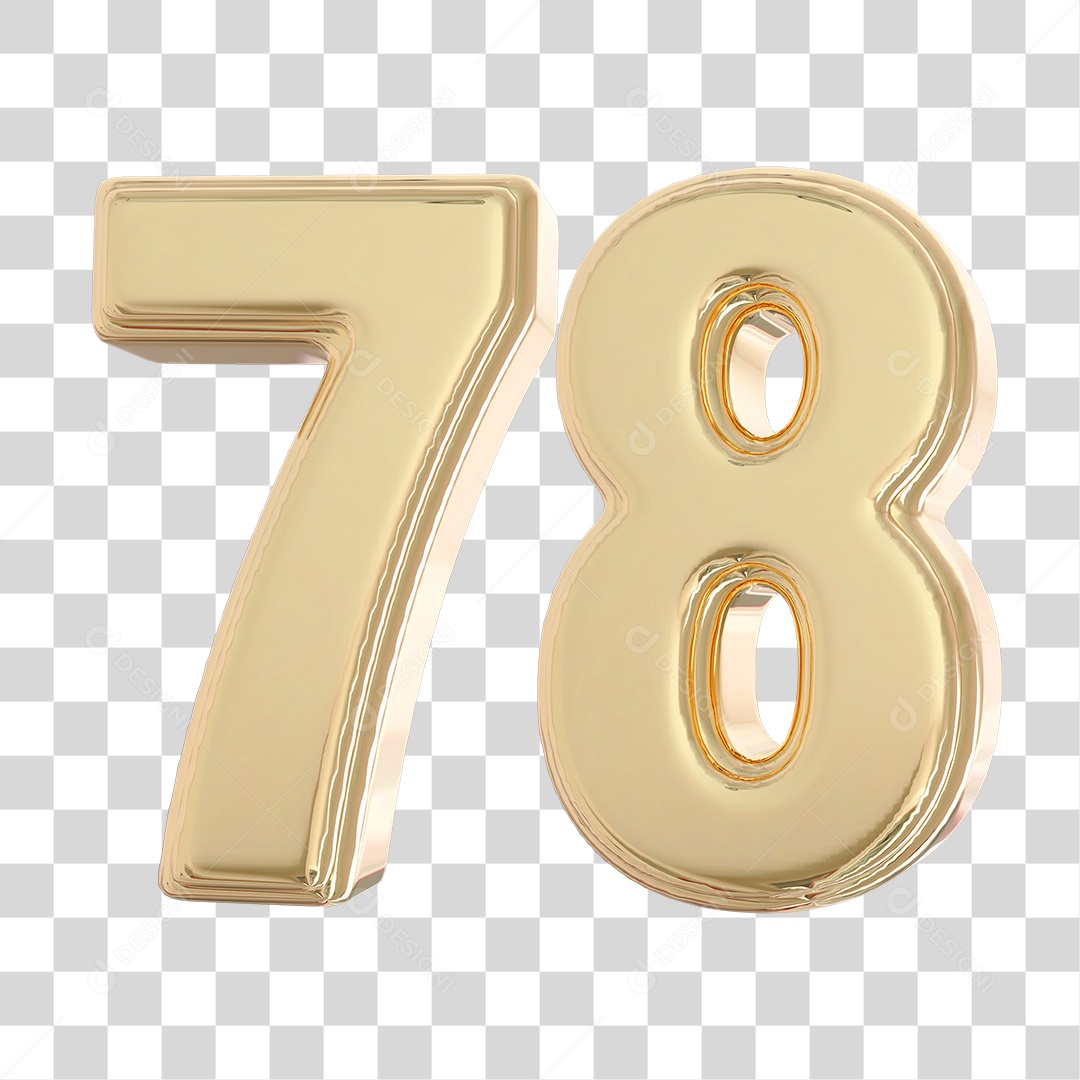 Elemento 3D Para Composição Número 78 Dourado PNG Transparente