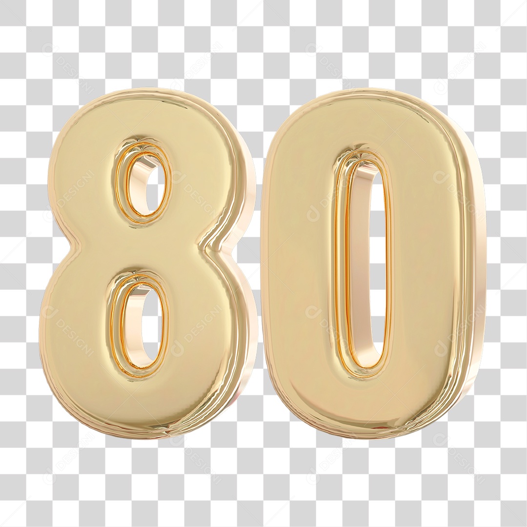 Elemento 3D Para Composição Número 80 Dourado PNG Transparente