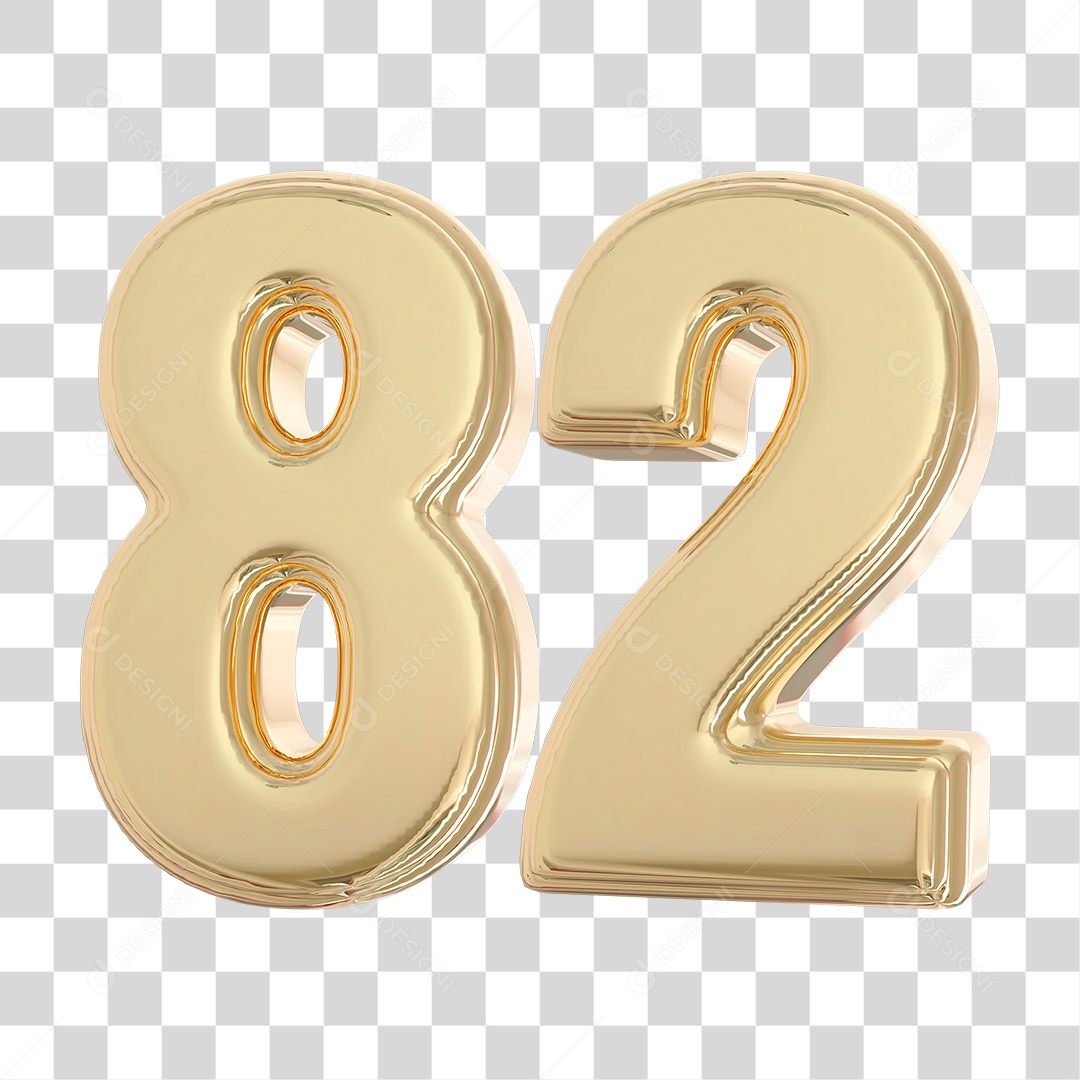 Elemento 3D Para Composição Número 82 Dourado PNG Transparente