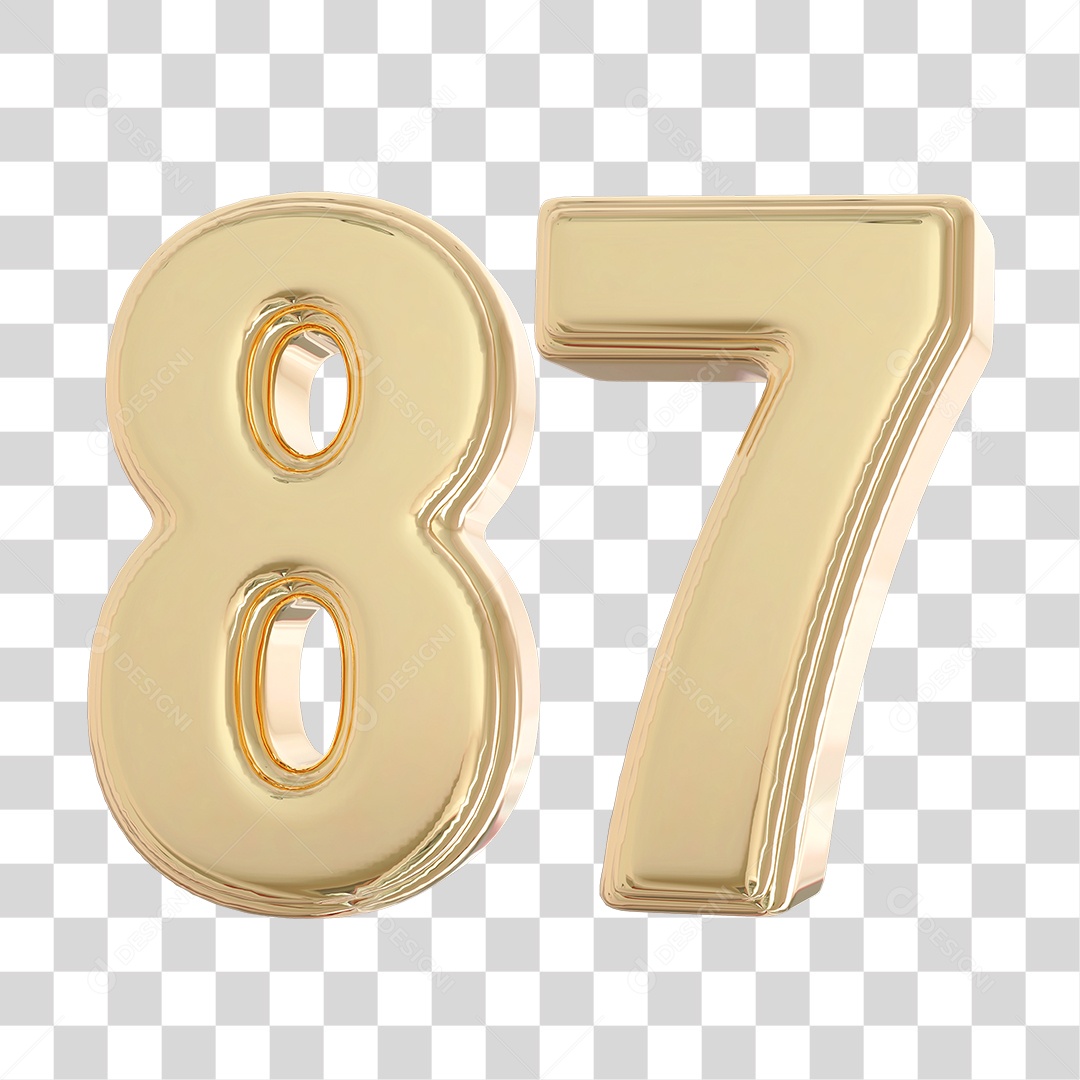 Elemento 3D Para Composição Número 87 Dourado PNG Transparente