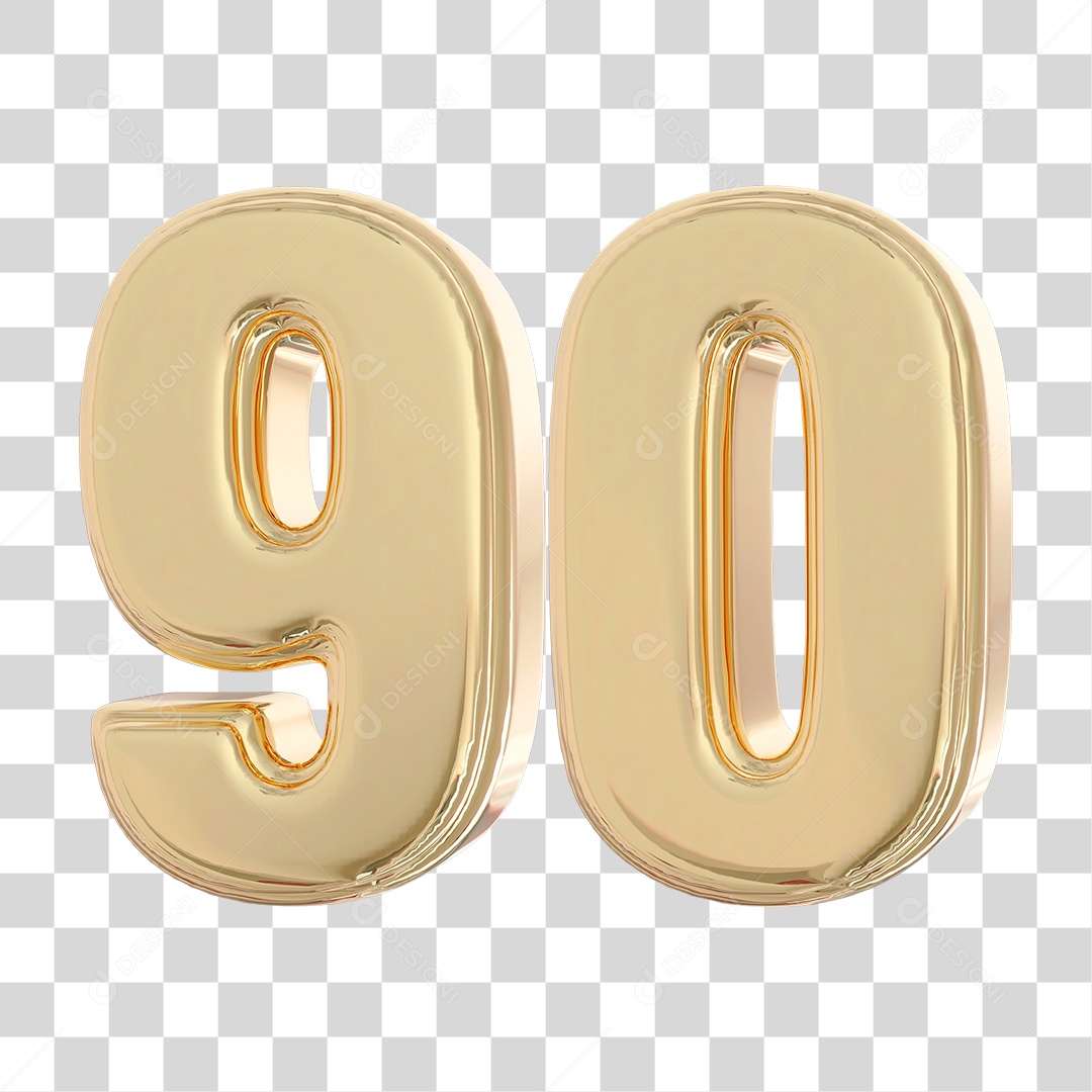Elemento 3D Para Composição Número 90 Dourado PNG Transparente