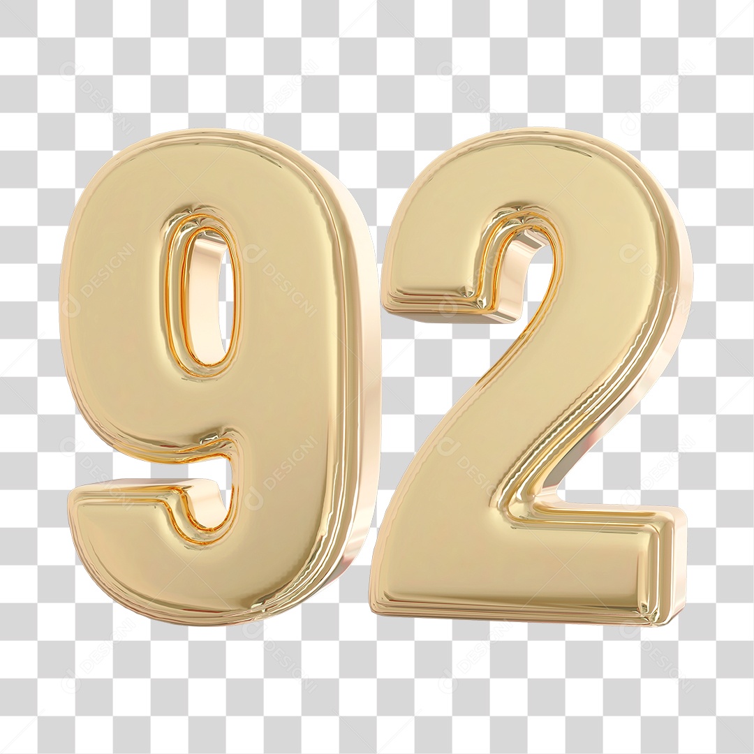 Elemento 3D Para Composição Número 92 Dourado PNG Transparente