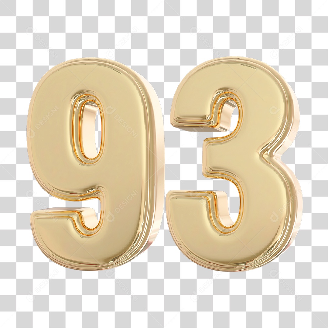 Elemento 3D Para Composição Número 93 Dourado PNG Transparente