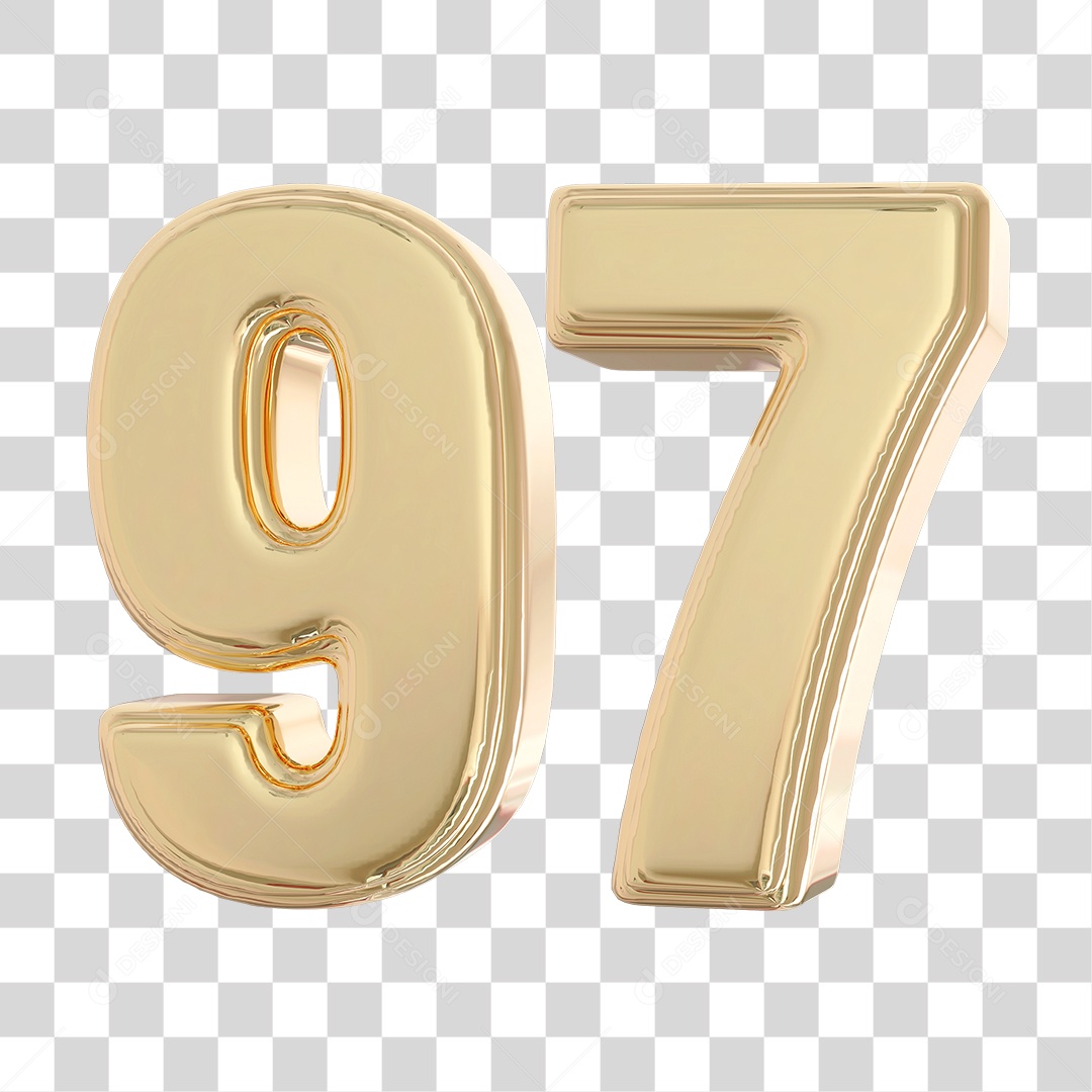 Elemento 3D Para Composição Número 97 Dourado PNG Transparente