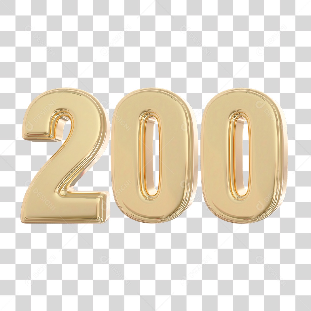 Elemento 3D Para Composição Número 200 Dourado PNG Transparente