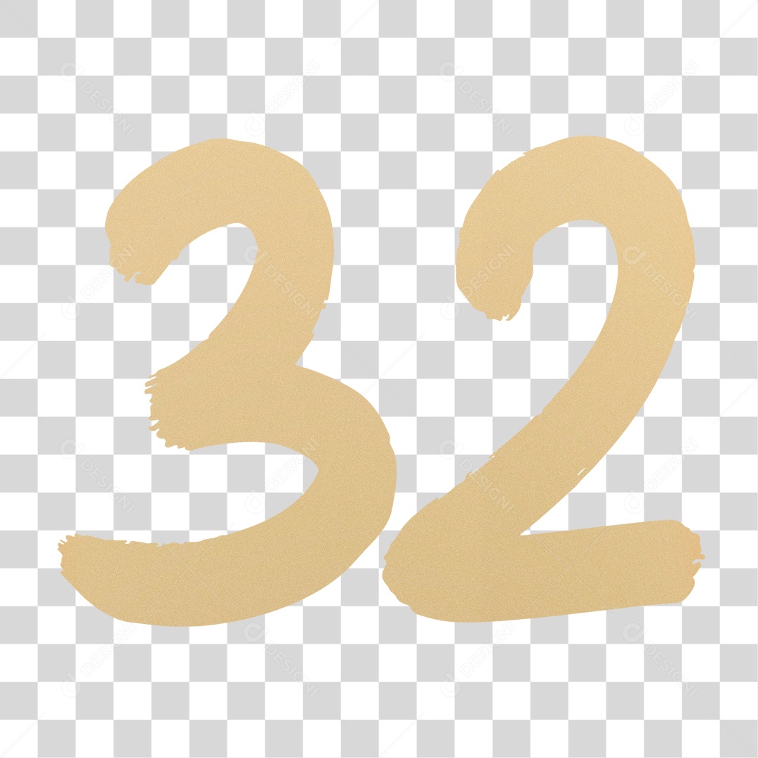Elemento 3D Para Composição Número 32 Dourado PNG Transparente