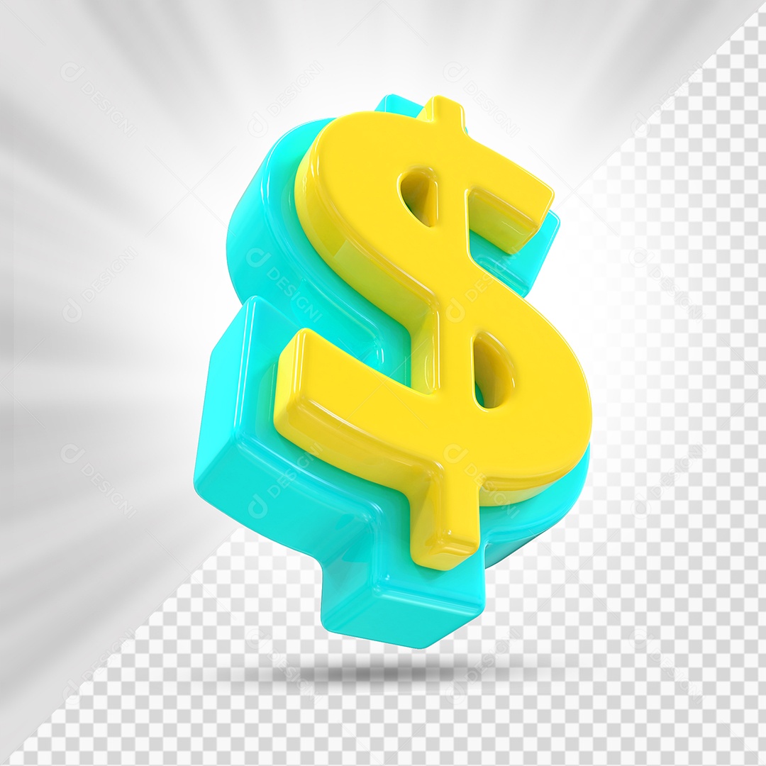 Dollar Symbol Navy Blue And Yellow 3D Element For Composition PSD