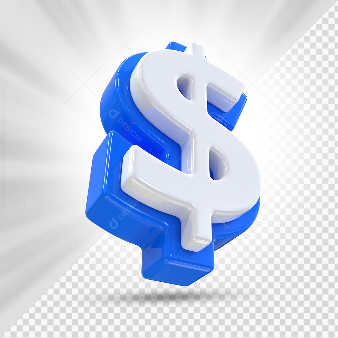 Símbolo do Dólar Azul e Branco Elemento 3D Para Composição PSD