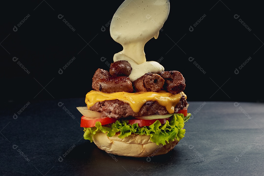 Hamburguer hamburgueria pão carne bacon queijo cheddar cebola alface molho tomate