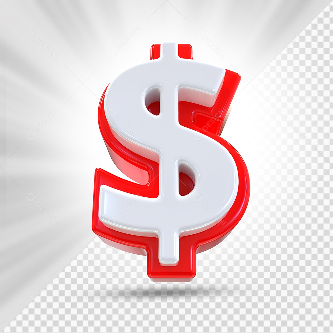 Símbolo do Dólar Vermelho e Branco Elemento 3D Para Composição PSD