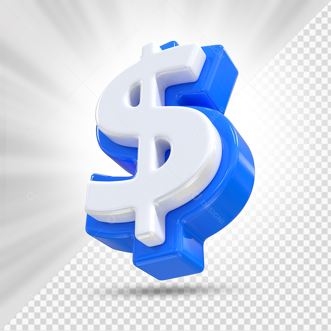 Símbolo do Dólar Azul e Branco Elemento 3D Para Composição PSD