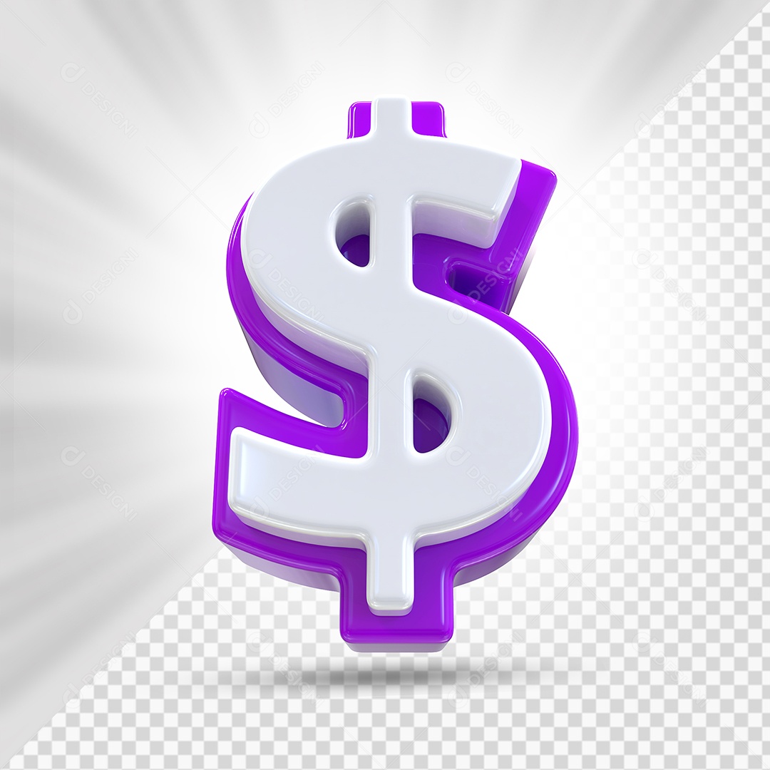 Símbolo do Dólar Roxo e Branco Elemento 3D Para Composição PSD