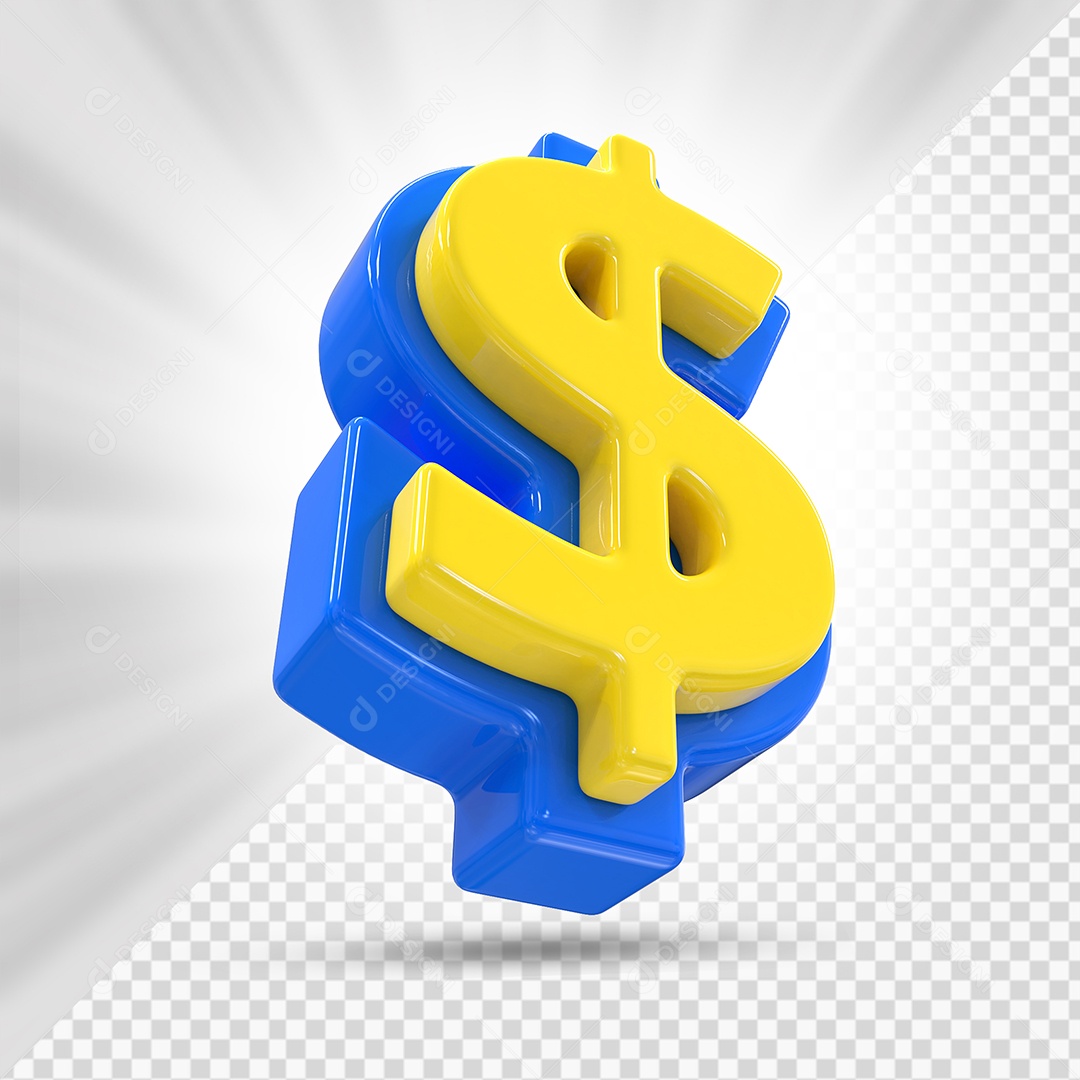 Símbolo do Dólar Azul e Amarelo Elemento 3D Para Composição PSD