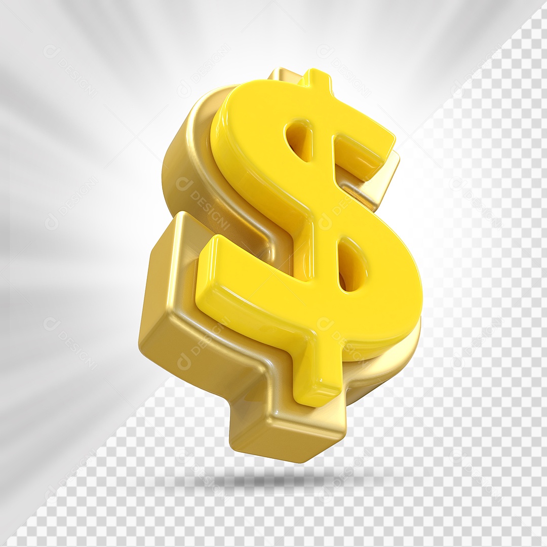 Golden and Yellow Dollar Symbol 3D Element For Compositing PSD