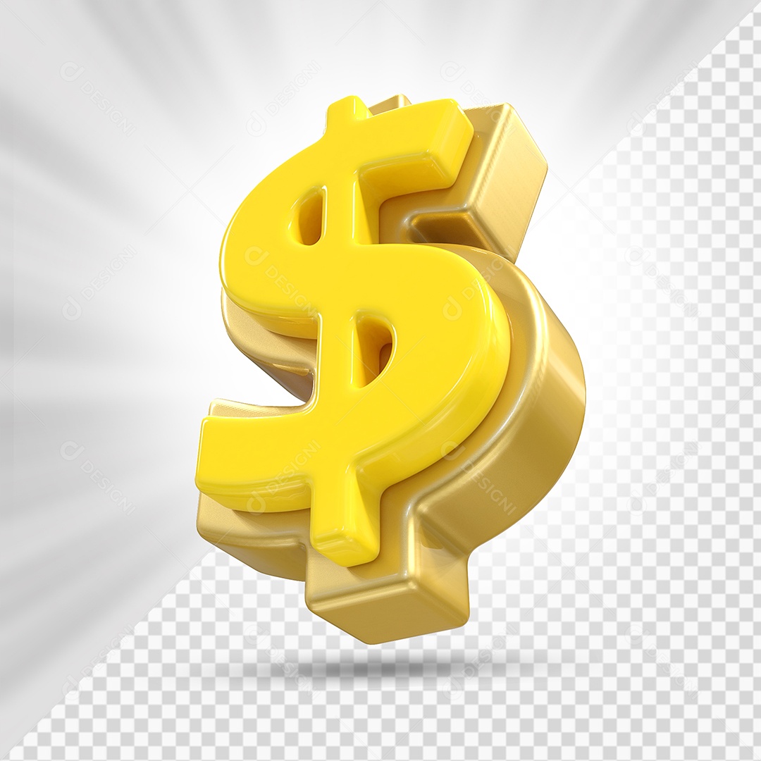 Símbolo do Dólar Dourado e Amarelo Elemento 3D Para Composição PSD