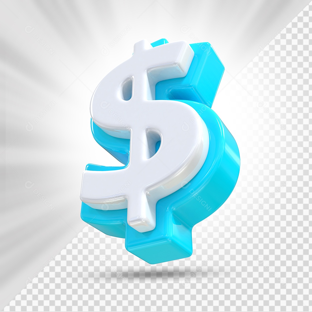Símbolo do Dólar Azul Marinho e Branco Elemento 3D Para Composição PSD