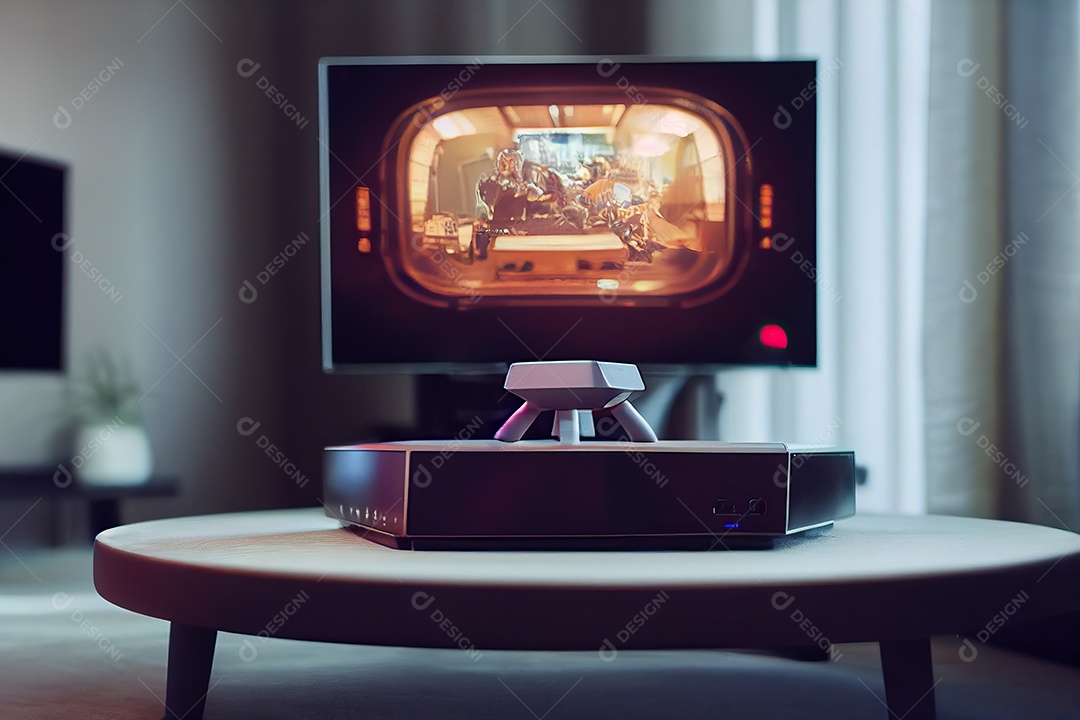 Conceito de videogame vintage multijogador doméstico com monitor colorido em fundo desfocado.