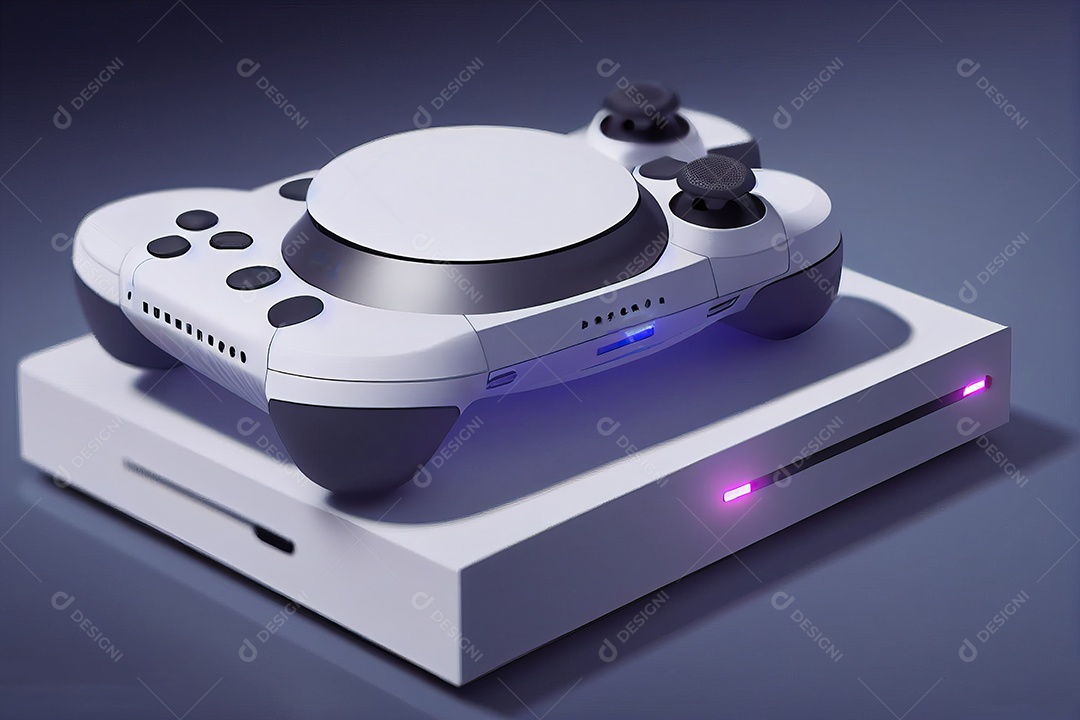 Conceito de jogo futurista de videogame multijogador doméstico e controlador sem fio em fundo desfocado. foco seletivo