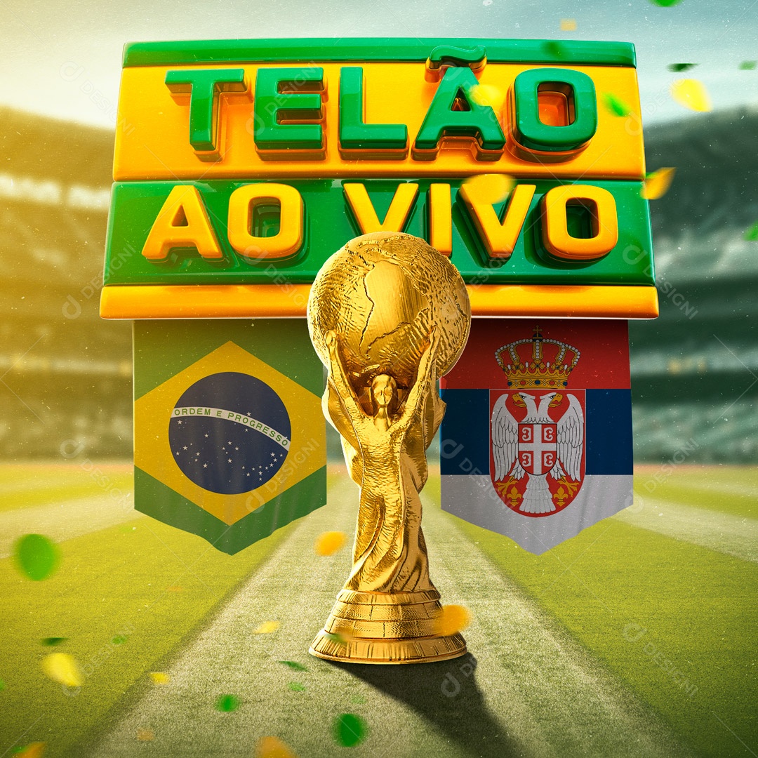 Brasil x Sérvia Telão Ao Vivo Rumo ao Hexa Copa do Mundo Social Media PSD Editável