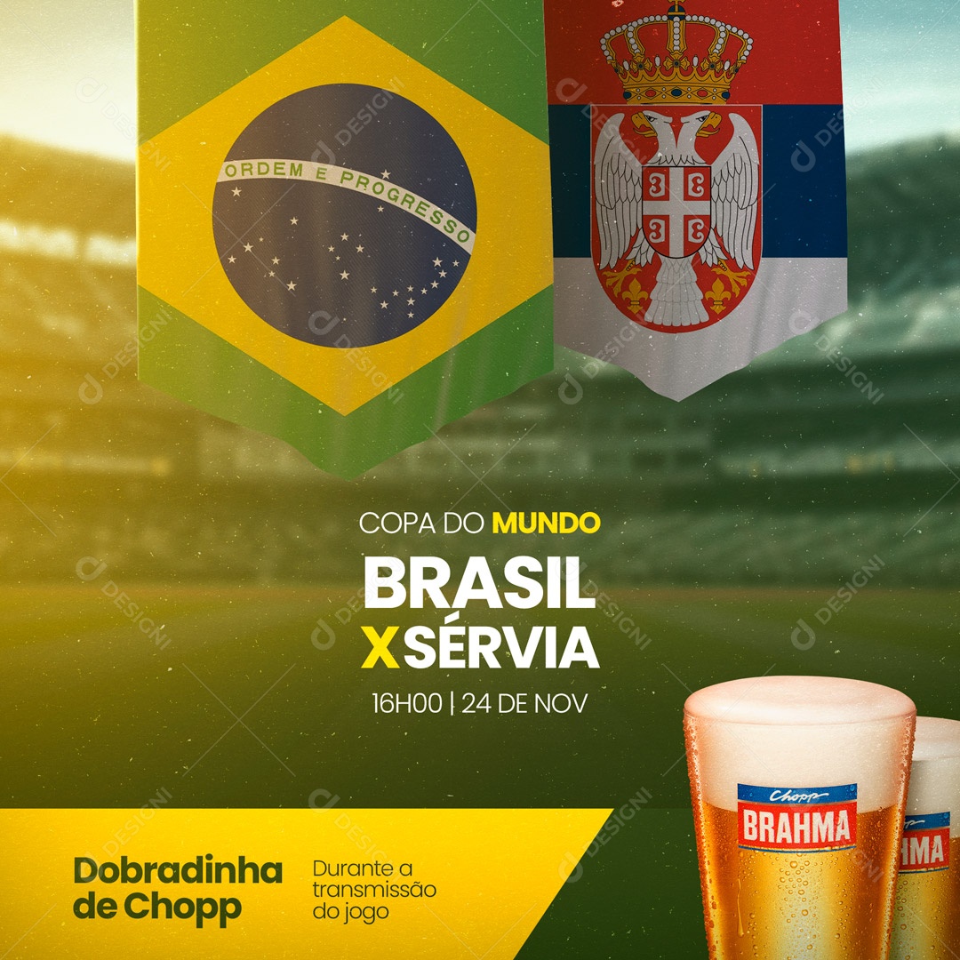 Brasil x Sérvia Rumo ao Hexa Copa do Mundo Social Media PSD Editável