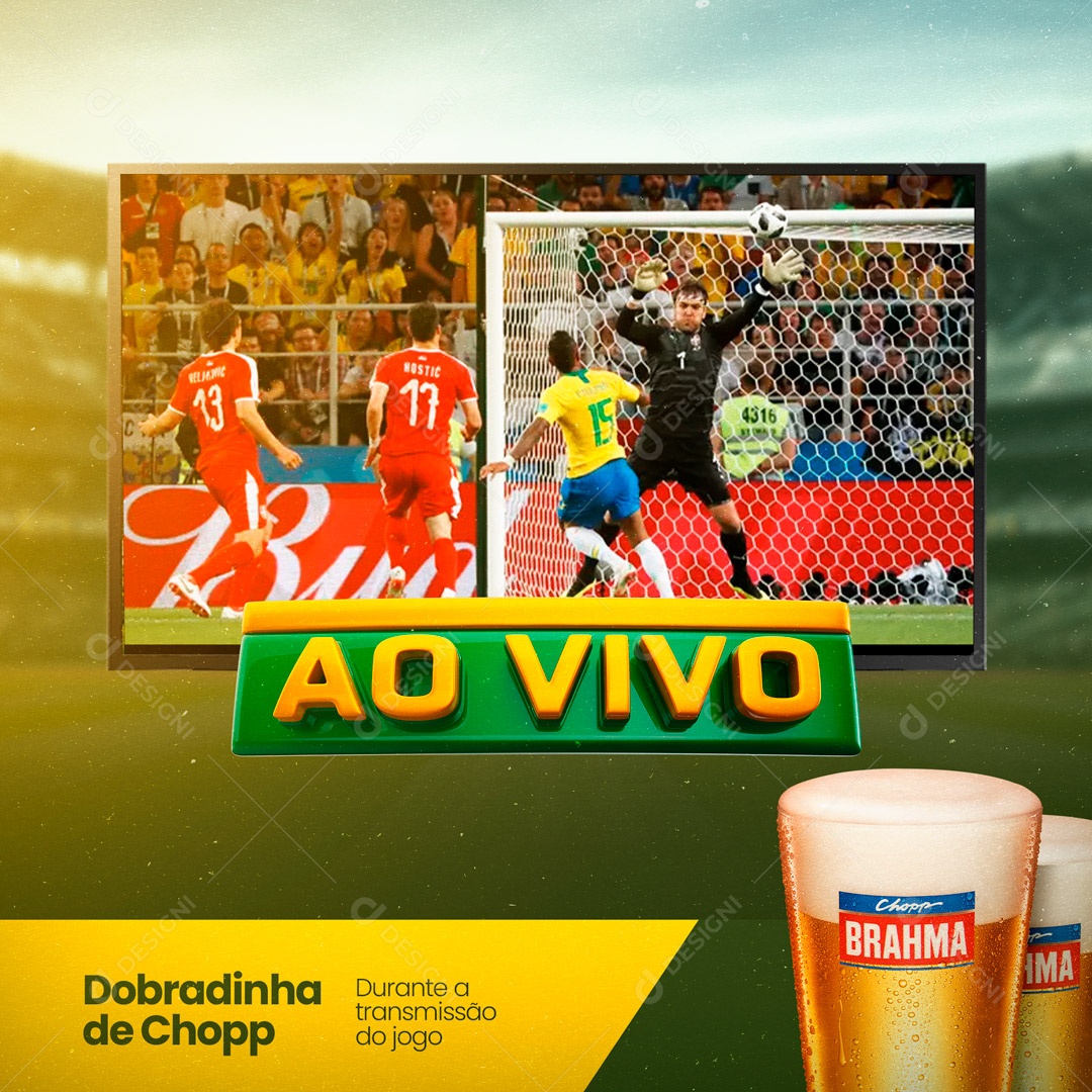 Dobradinha de Chopp Telão Ao Vivo Copa do Mundo Social Media PSD Editável