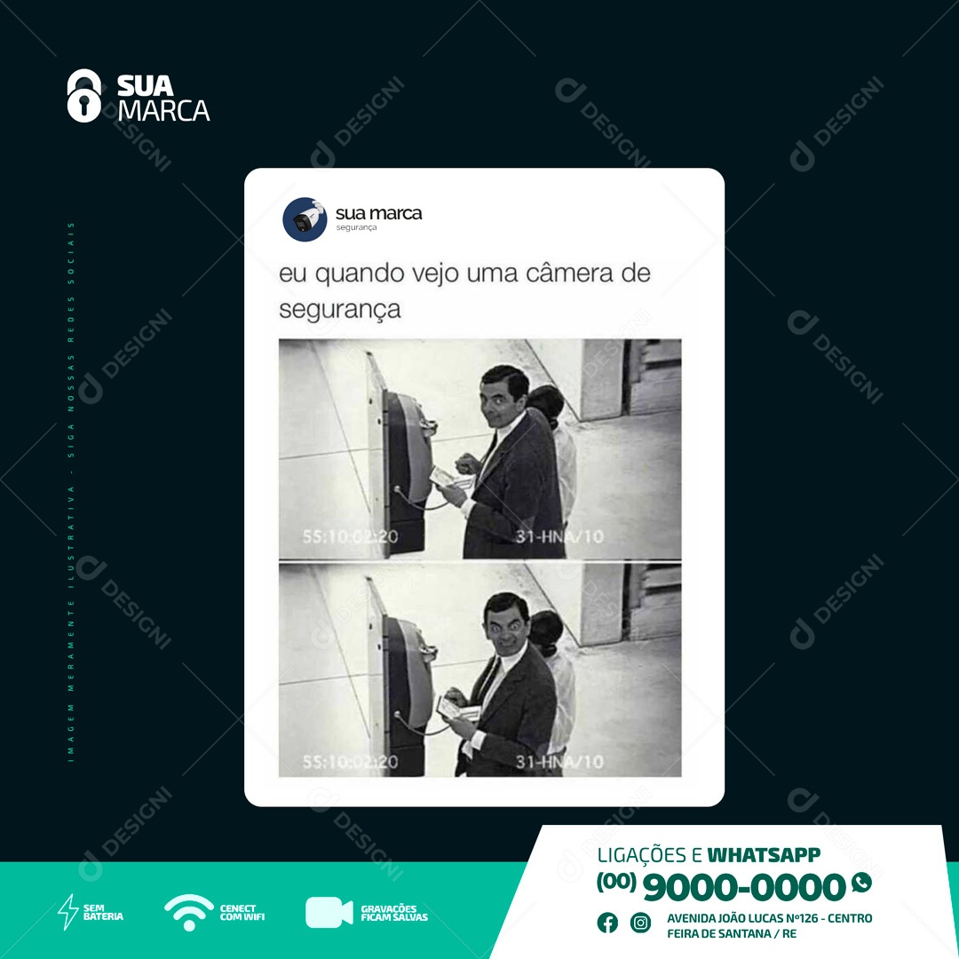 Eu Quando Vejo uma Câmera de Segurança Eletrónica Social Media PSD Editável