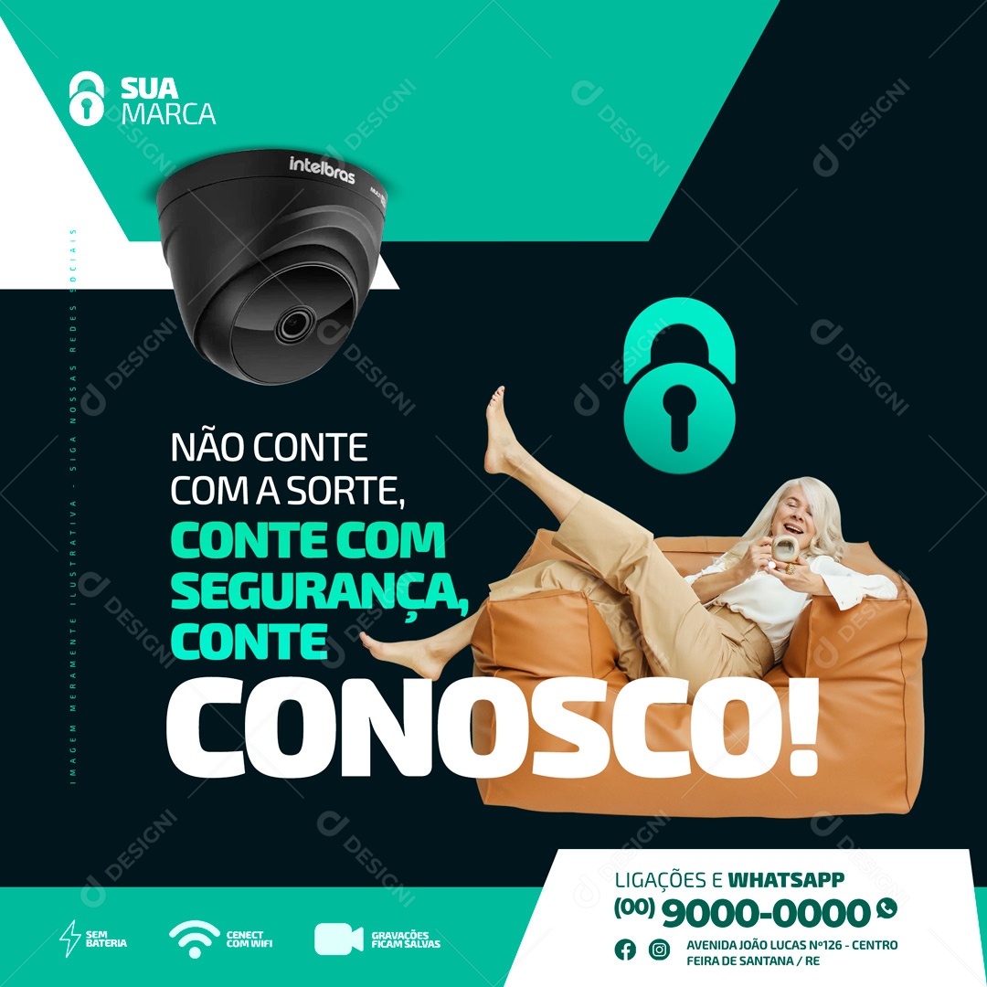 Não Conte com a Sorte, Conte com Segurança Segurança Eletrônica Social Media PSD Editável