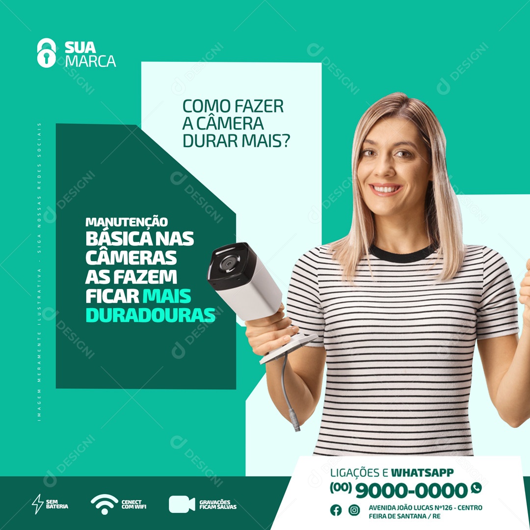 Como Fazer Câmera Durar Mais? Segurança Eletrônica Social Media PSD Editável